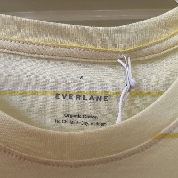 Everlane Yellow Striped Short Sleeve Cotton Crew Neck T Shirt, Size S NWT - Picture 5 of 11